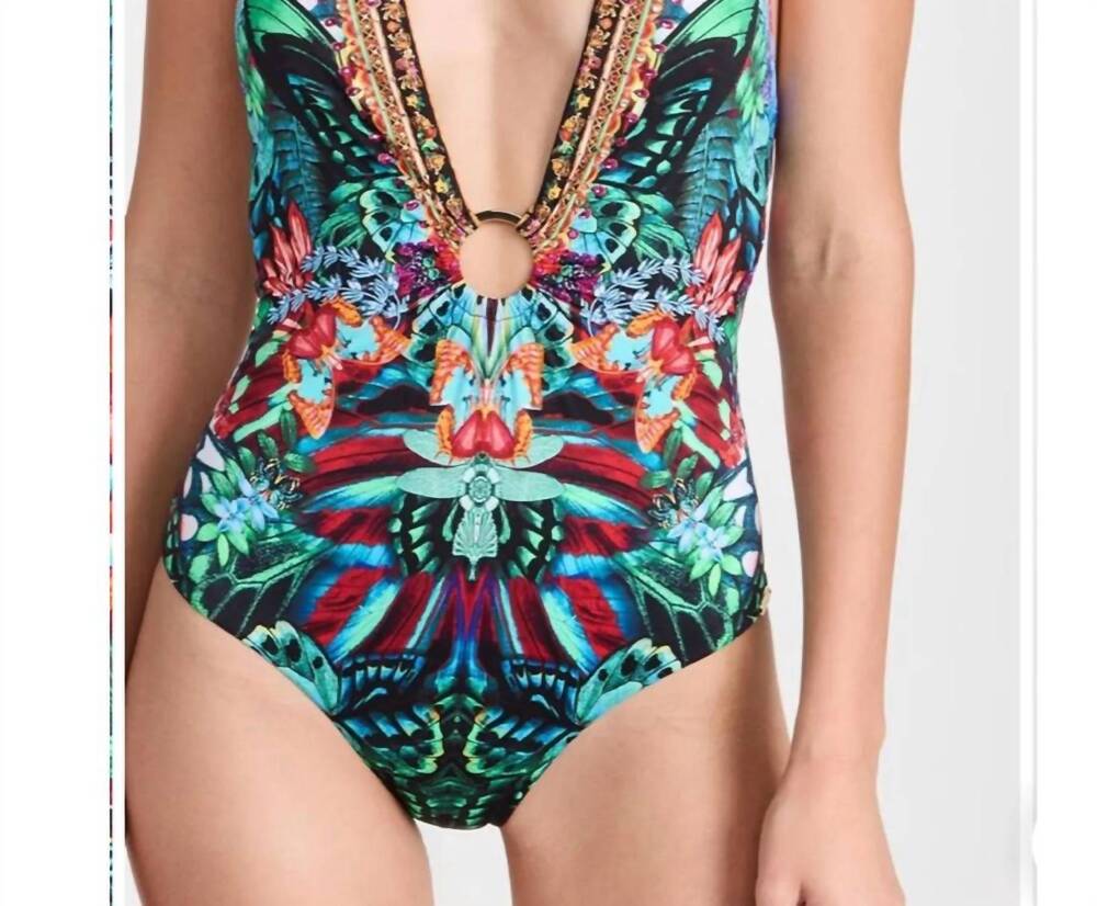 NEW CAMILLA ring detail plunge v one piece in in a flutter